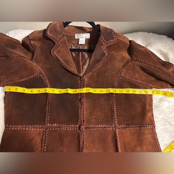 Vintage S.M.H. Brown Patchwork Suede Hippie Lined Duster Size Large - Picture 6 of 8